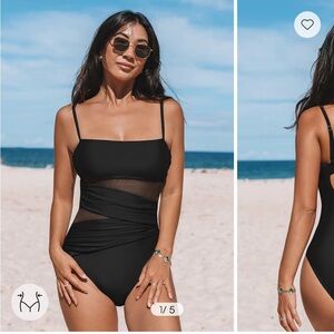 Cupshe Black Mesh Panel One Piece Swimsuit